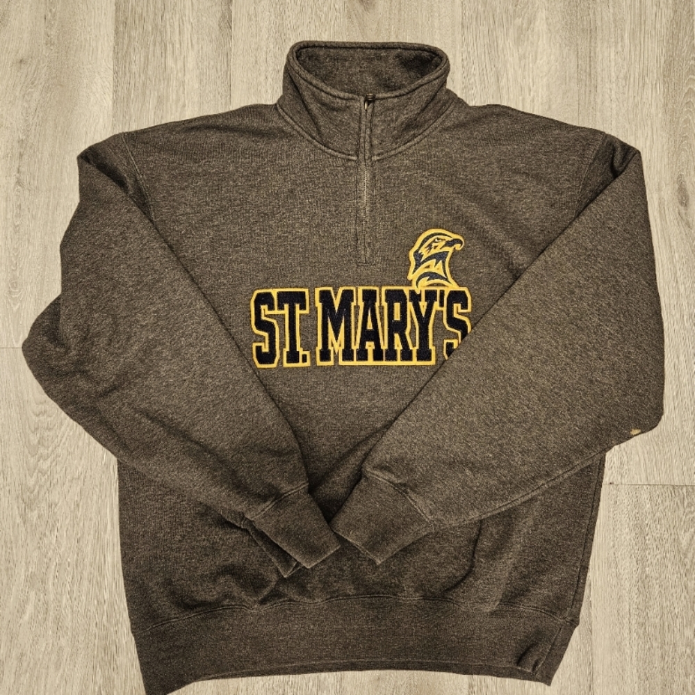Vintage 90s St Marys Gray Fleece Sweatshirt Mens Size Large Blue Hawks